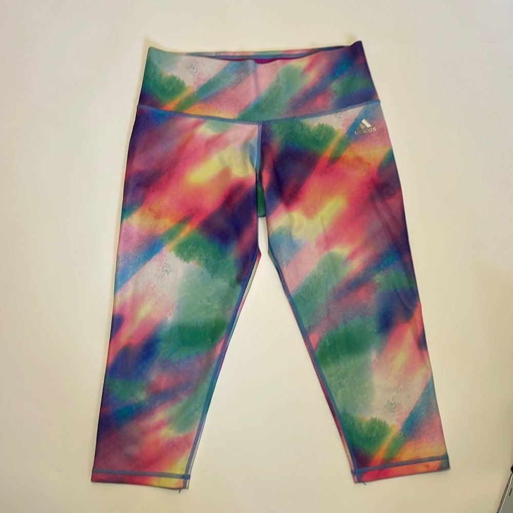 Adidas Climalite Cropped Leggings Size M Rainbow Watercolor